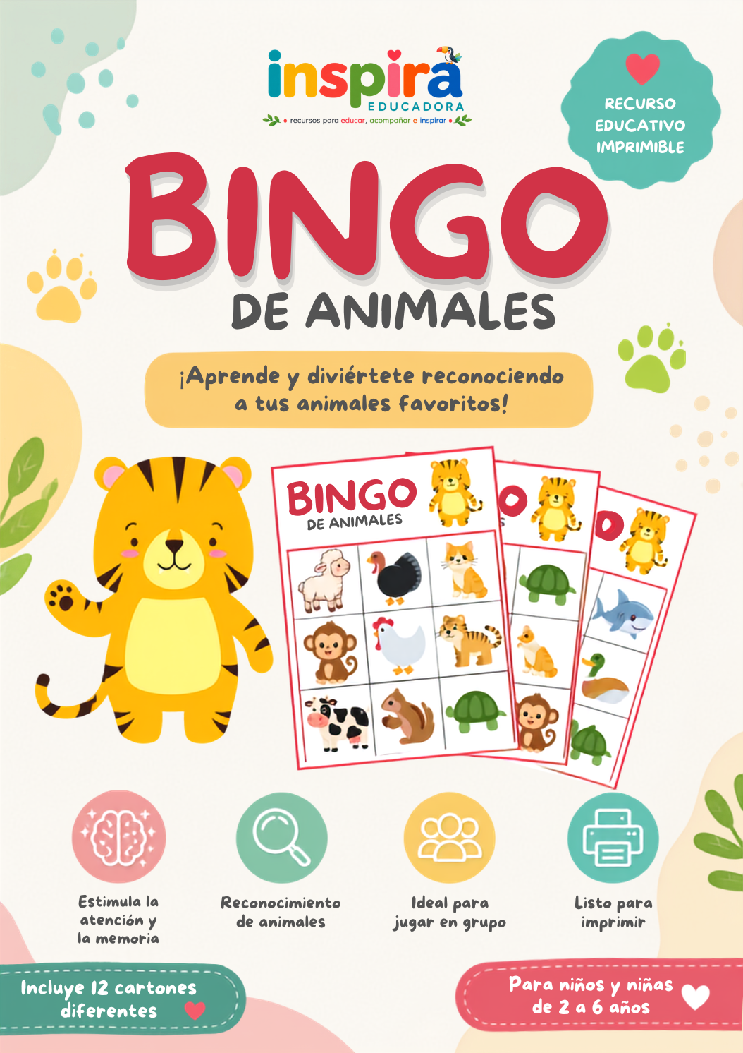 Bingo de animales I Juego educativo imprimible