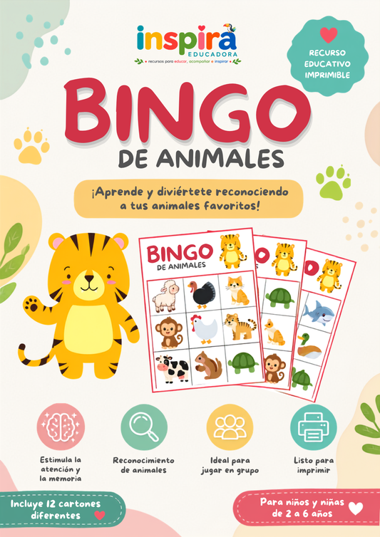 Bingo de animales I Juego educativo imprimible